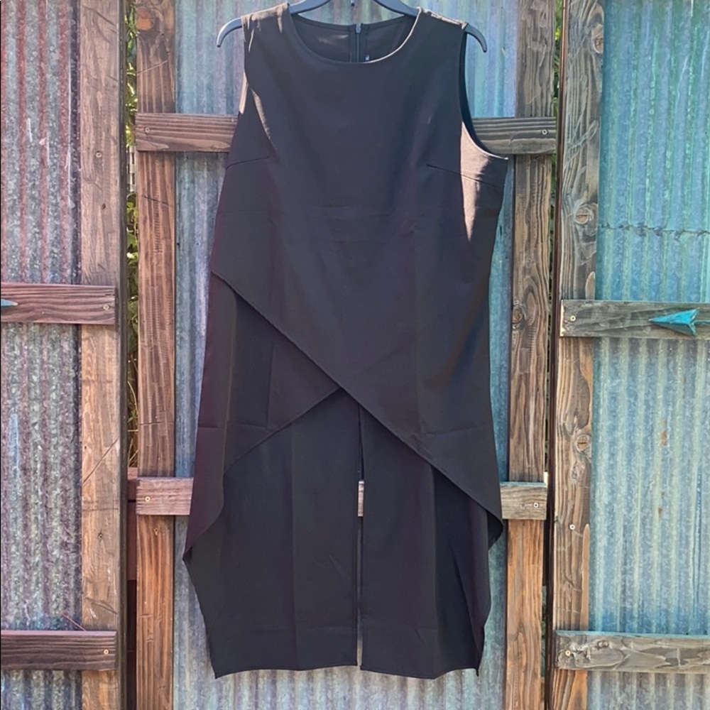 Black Satin Sleeveless Top with long Tails Sz. XL
